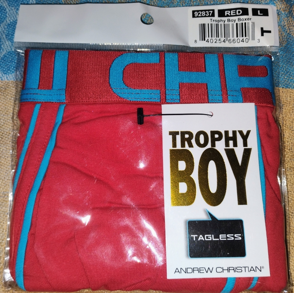 NWT Andrew Christian Red Trophy Boy Boxer Sie Large Tagless